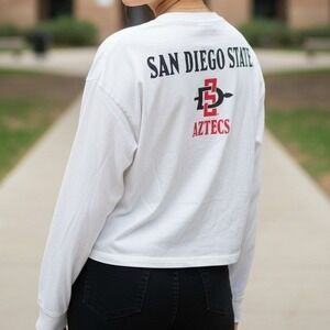 San Diego State Aztecs White Cropped Long Sleeve‎ T Shirt M Rivalry Threads